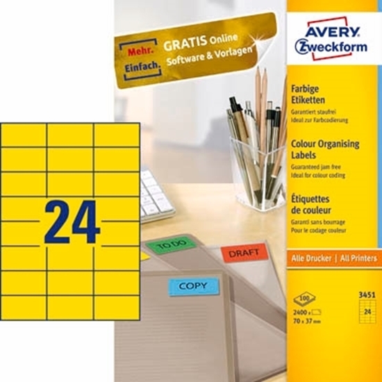 Picture of A4 Labels Yellow Color 70mm x 37mm 3 X 8